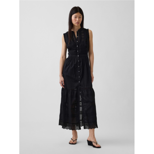 Gap Lace-Trim Tiered Midi Shirtdress