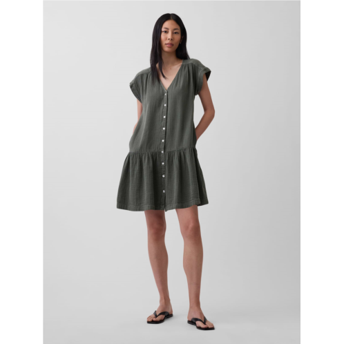 Gap Cotton Gauze Drop-Waist Shirtdress