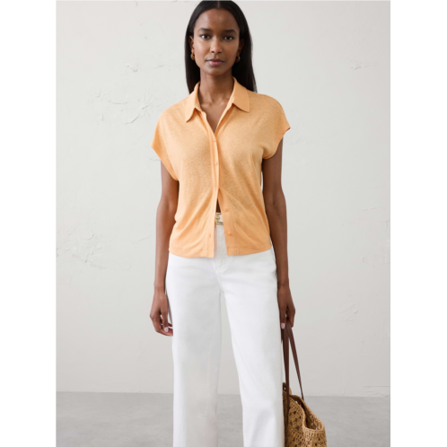 bananarepublic Linen-Blend Collared Top