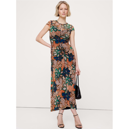 Bananarepublic Ruched Mesh Short-Sleeve Midi Dress