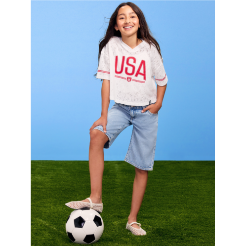 OldNavy FIFA World Cup 26 USA Boxy Lace V-Neck T-Shirt for Girls