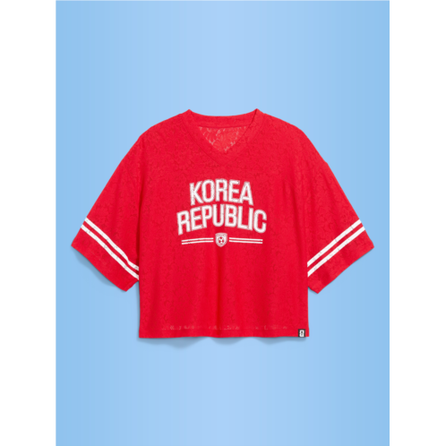 OldNavy FIFA World Cup 26 Korea Republic Boxy Lace V-Neck T-Shirt for Women