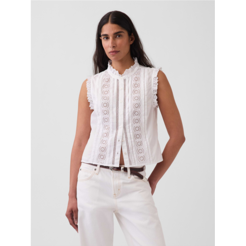 Gap Lace-Trim Pintuck Button-Front Top