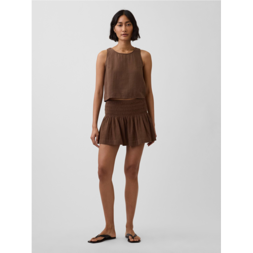 Gap Cotton Gauze Smocked-Waist Mini Skort
