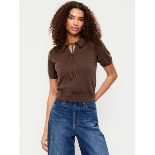 OldNavy Tie-Front Seaside Cotton Pointelle Cropped Polo