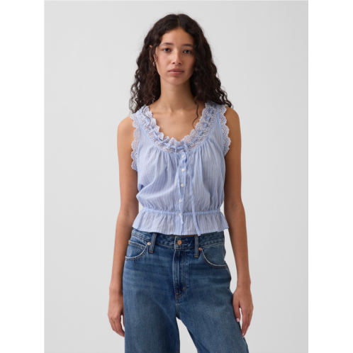 Gap Eyelet Tie-Front Crop Peplum Top
