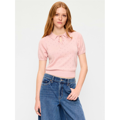 OldNavy Tie-Front Seaside Cotton Pointelle Cropped Polo