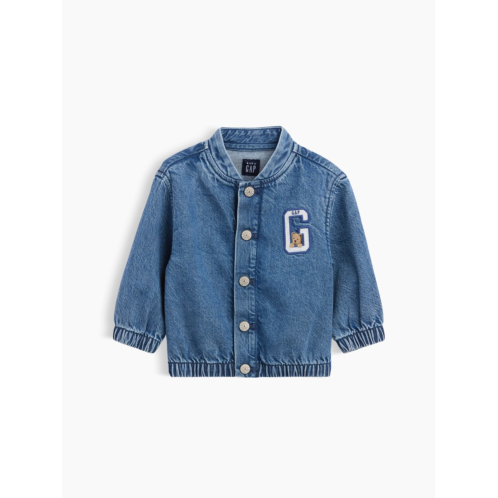 Gap Baby Denim Brannan Bear Varsity Logo Jacket