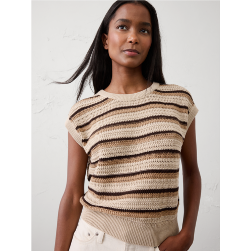 bananarepublic Cotton Striped Textured Cap-Sleeve Sweater