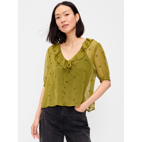 OldNavy Short-Sleeve Embroidered Chiffon Top