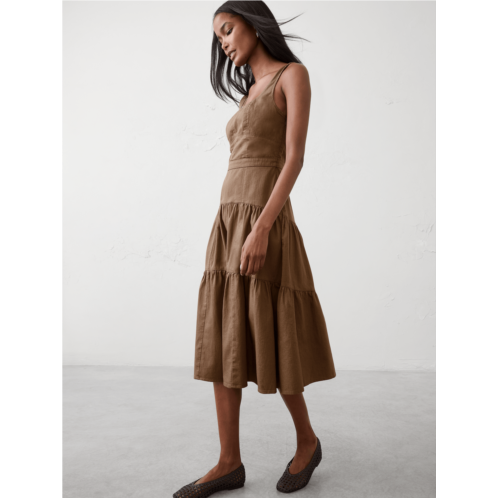 bananarepublic Square-Neck Tiered Denim Midi Dress
