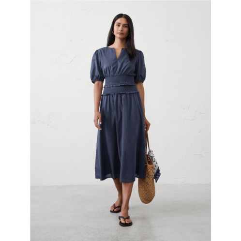 bananarepublic Puff-Sleeve Smocked-Waist Midi Dress