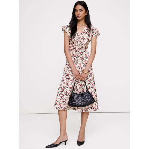 Bananarepublic Stretch-Satin Flutter-Sleeve Midi Dress