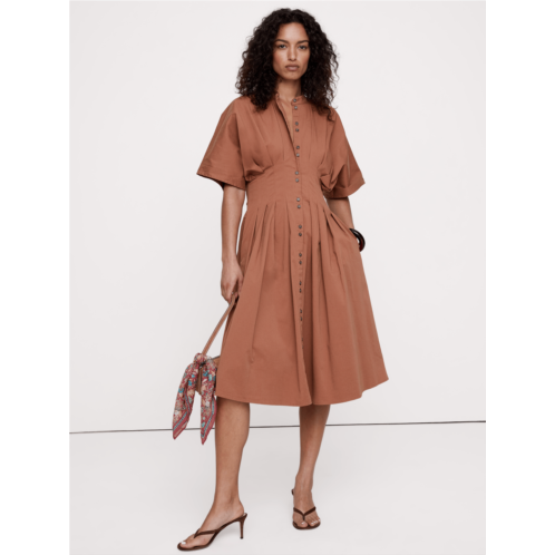 Bananarepublic Stretch-Cotton Pleated Midi Shirt Dress