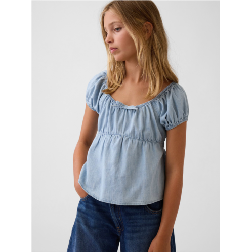 Gap Kids Denim Puff-Sleeve Top