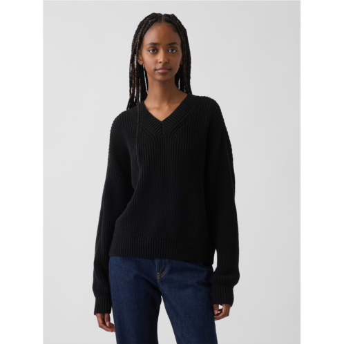 Gap 100% Cotton Oversized Shaker V-Neck Sweater