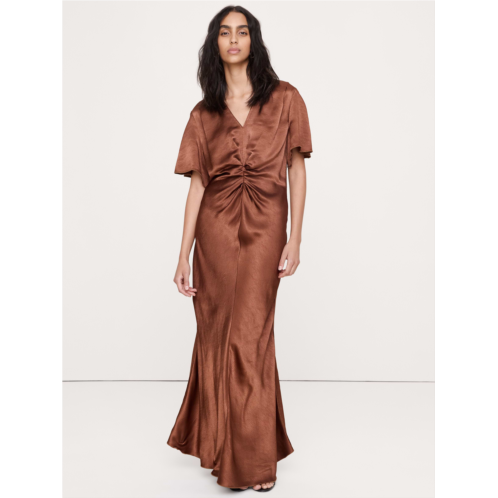 Bananarepublic Hammered Satin Flutter-Sleeve Dress