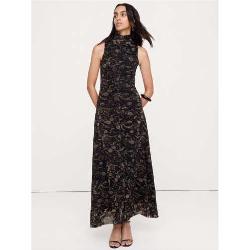 Bananarepublic Mesh Tie-Neck Maxi Dress