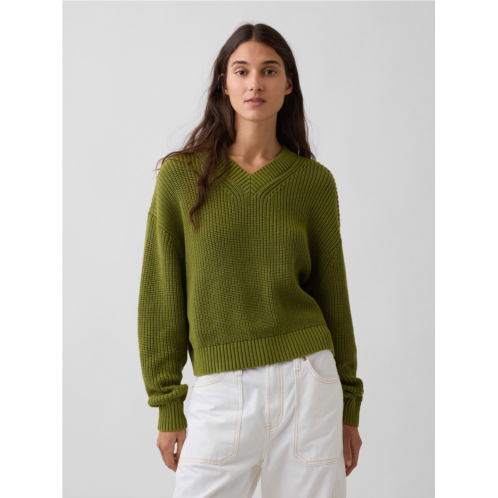Gap 100% Cotton Oversized Shaker V-Neck Sweater