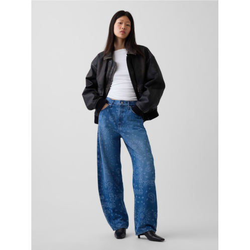 Gap High Rise Bandana Print Barrel Jeans