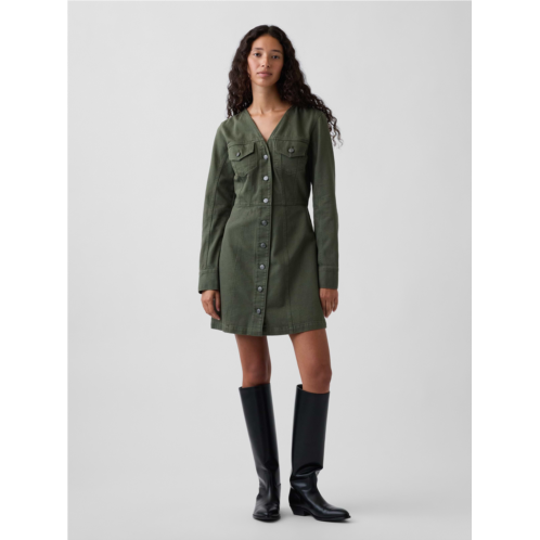 Gap V-Neck Button-Front Mini Dress
