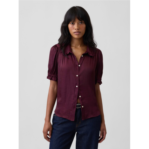 Gap 100% Recycled Puff Sleeve Ruffle Shirt