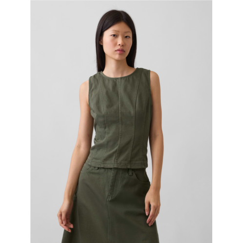 Gap Seamed Twill Crop Shell Top