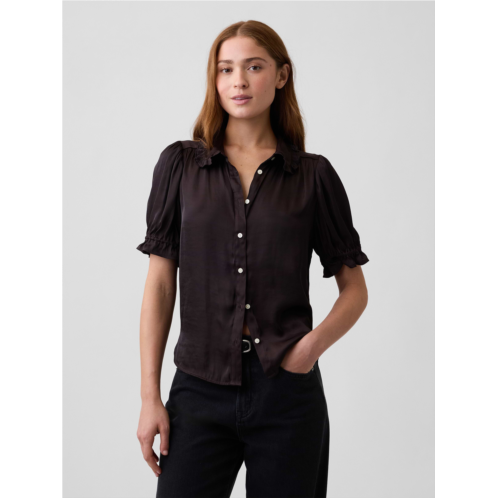 Gap 100% Recycled Puff Sleeve Ruffle Shirt