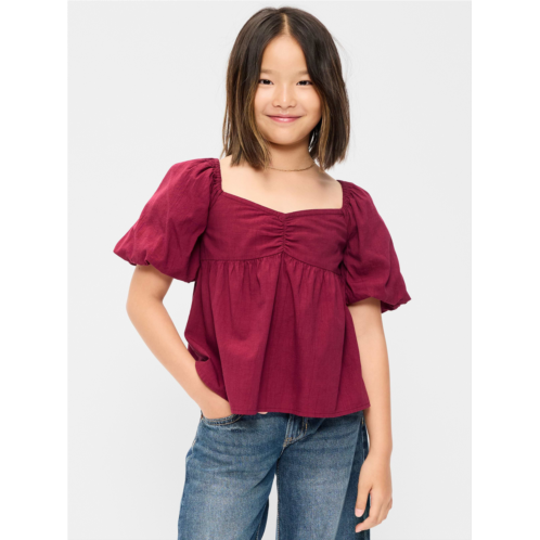 OldNavy Puff-Sleeve Tie-Back Crinkled Top for Girls