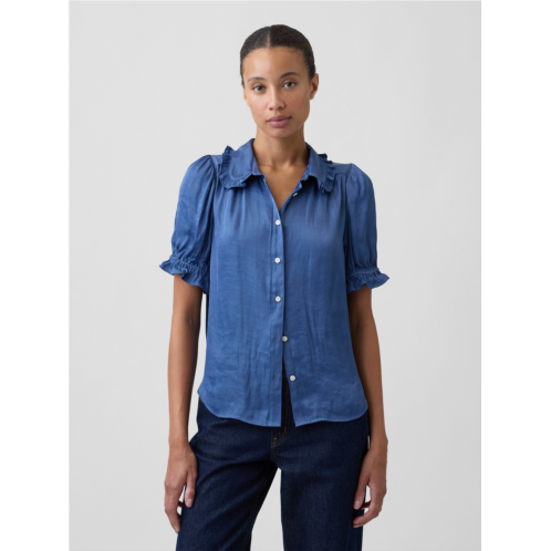 Gap 100% Recycled Puff Sleeve Ruffle Shirt