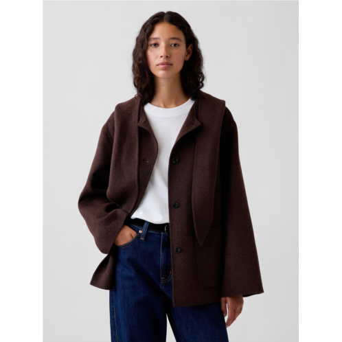 Gap Wool-Blend Hooded Tie-Neck Coat