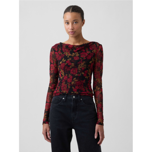 Gap Mesh Cowl-Neck Top