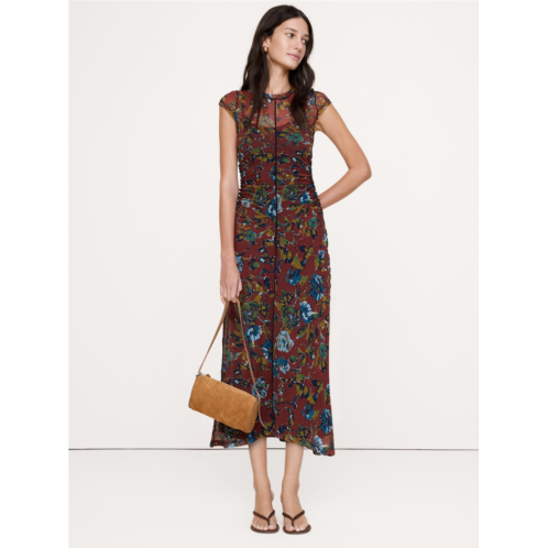 Bananarepublic Ruched Mesh Short-Sleeve Midi Dress