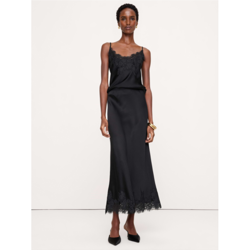 Bananarepublic Stretch-Satin Lace-Trim Midi Skirt