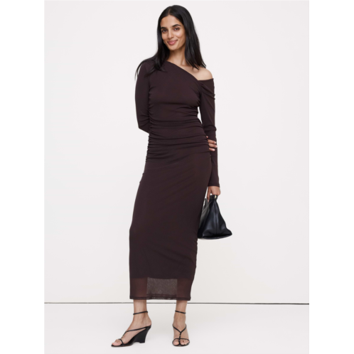 Bananarepublic Mesh Asymmetric Ruched Maxi Dress