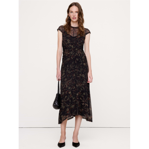 Bananarepublic Ruched Mesh Short-Sleeve Midi Dress