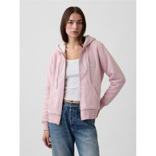 Relaxed Sherpa-Lined Gap Logo Terry Zip Hoodie