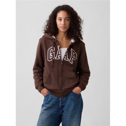 Relaxed Sherpa-Lined Gap Logo Terry Zip Hoodie