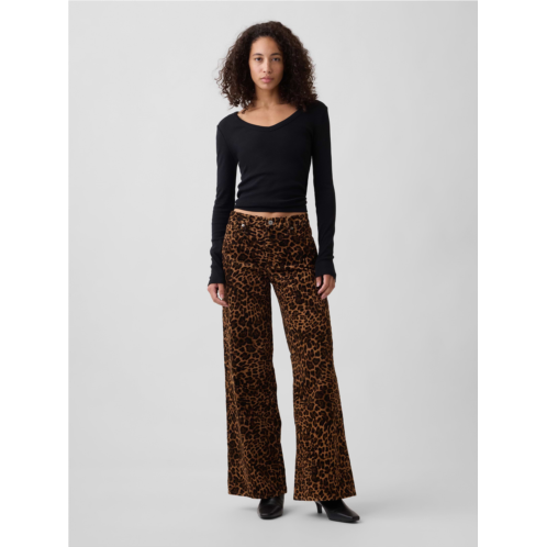 Gap Mid Rise Wide-Leg Leopard Print Corduroy Pants