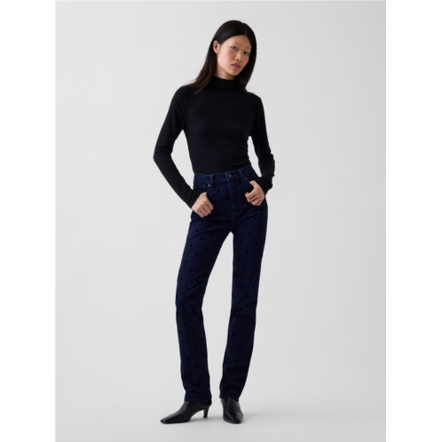 Gap High Rise Flocked Dot 90s Slim Straight Jeans