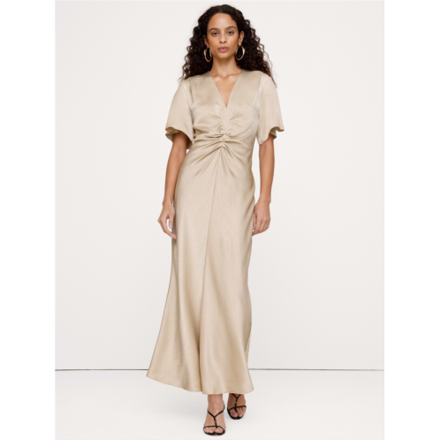Bananarepublic Hammered Satin Flutter-Sleeve Dress