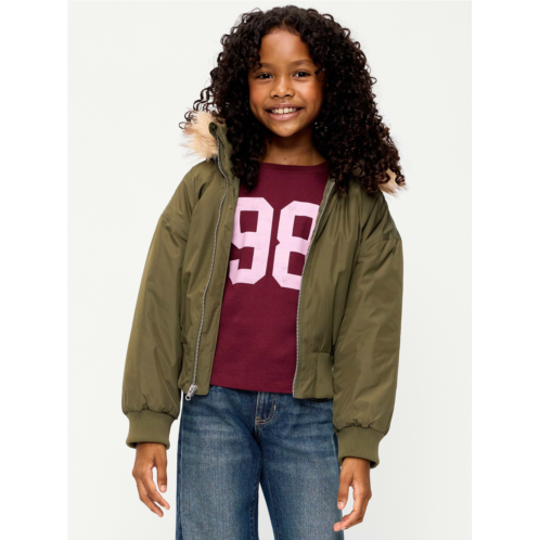 OldNavy Water-Resistant Oversized Faux-Fur Trim Bomber Jacket for Girls
