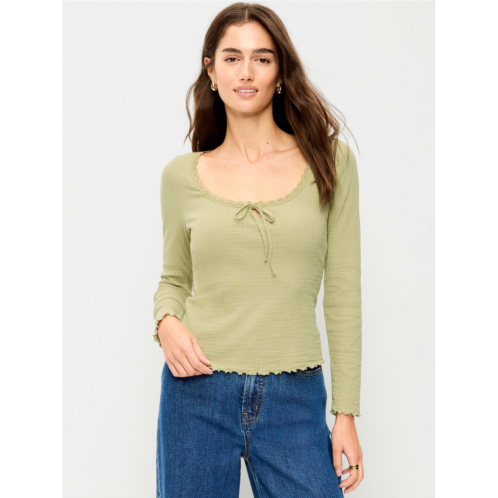 OldNavy Long-Sleeve Pointelle Knit Lace-Trim Top