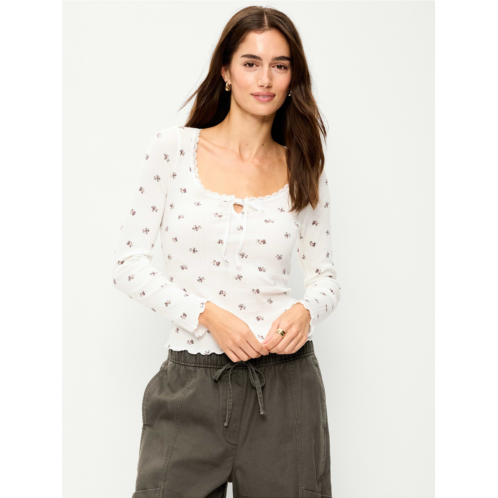 OldNavy Long-Sleeve Pointelle Knit Lace-Trim Top