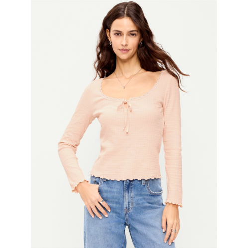 OldNavy Long-Sleeve Pointelle Knit Lace-Trim Top