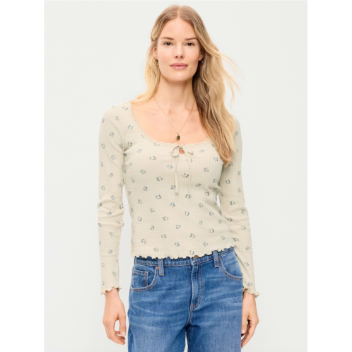 OldNavy Long-Sleeve Pointelle Knit Lace-Trim Top