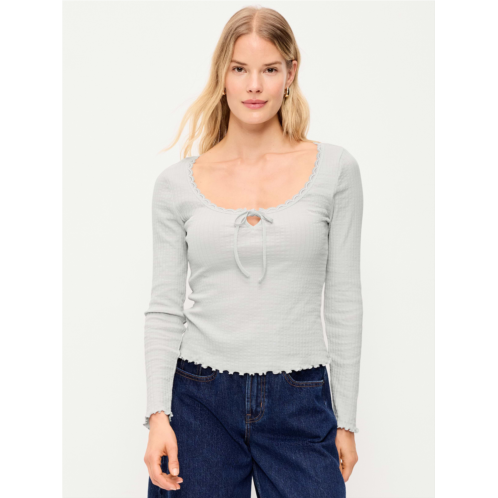 OldNavy Long-Sleeve Pointelle Knit Lace-Trim Top