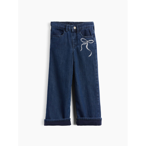 babyGap Cozy-Lined Embroidered Wide-Leg Jeans