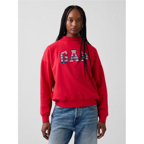 Gap VintageSoft Oversized Happy Stripe Logo Mockneck Sweatshirt