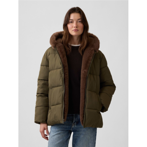 Gap Relaxed Faux-Fur Trimmed Puffer Jacket